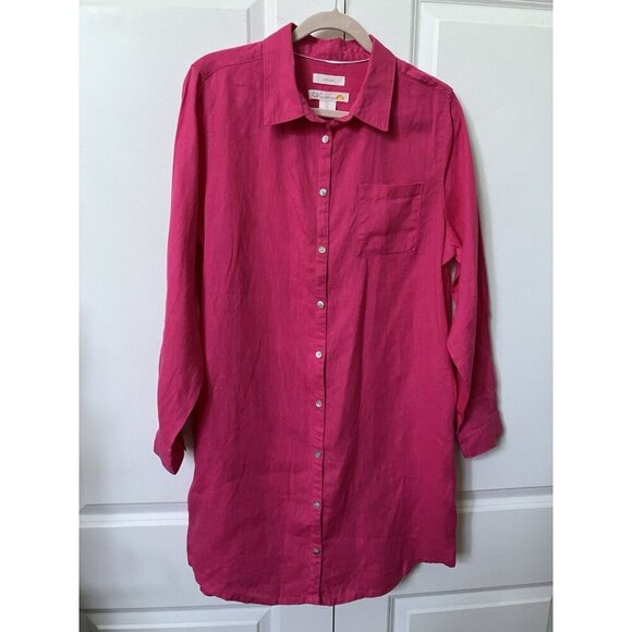 C&C California 100% Linen Shirt Dress Womens L Pink Coastal Preppy - Picture 2 of 8